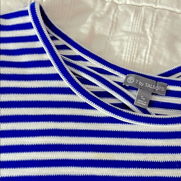 Talbots Blue & White Shirt Key Hole Details at Back Neckline 3/4 Sleeves Size SP - Picture 7 of 8